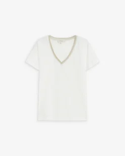 T-shirt manches courtes col V contrasté ivoire Aurelien