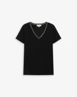 T-shirt manches courtes col V contrasté noir Aurelien