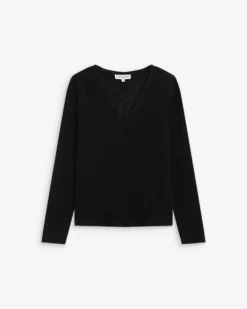 T-shirt manches longues col V noir Abricot