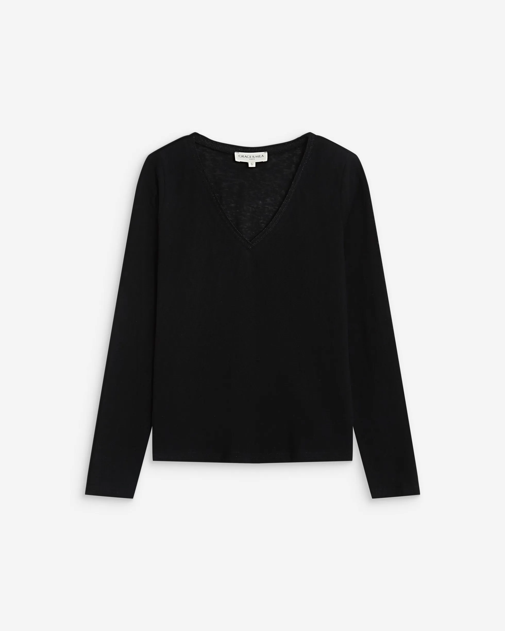 T-shirt manches longues col V noir Abricot