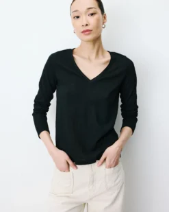 T-shirt manches longues col V noir Abricot
