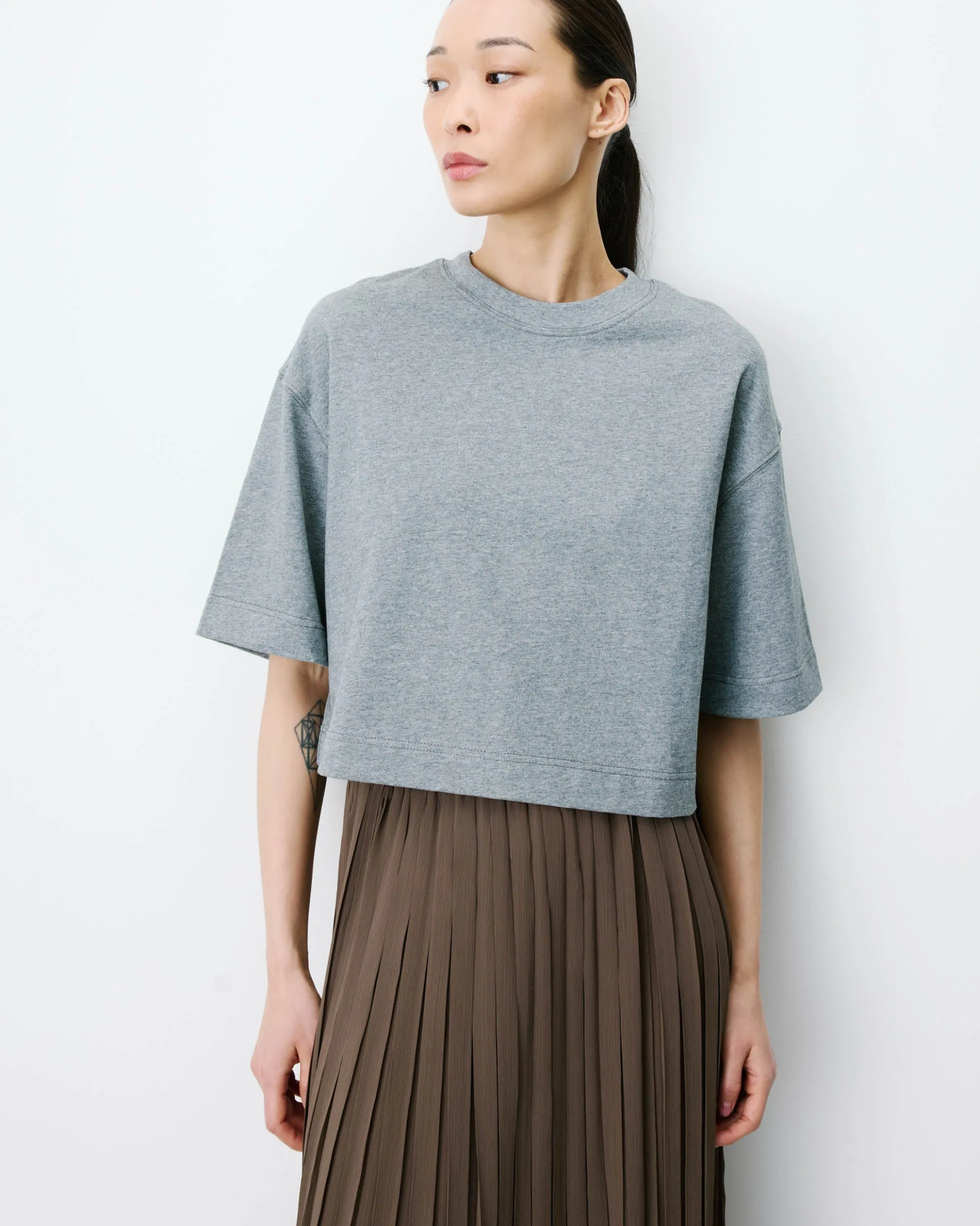 T-shirt oversize court en coton gris Arvel