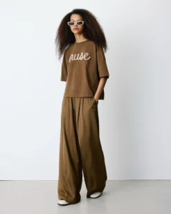 T-shirt oversize en coton à message brodé olive Borys