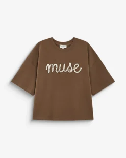T-shirt oversize en coton à message brodé olive Borys