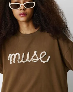T-shirt oversize en coton à message brodé olive Borys
