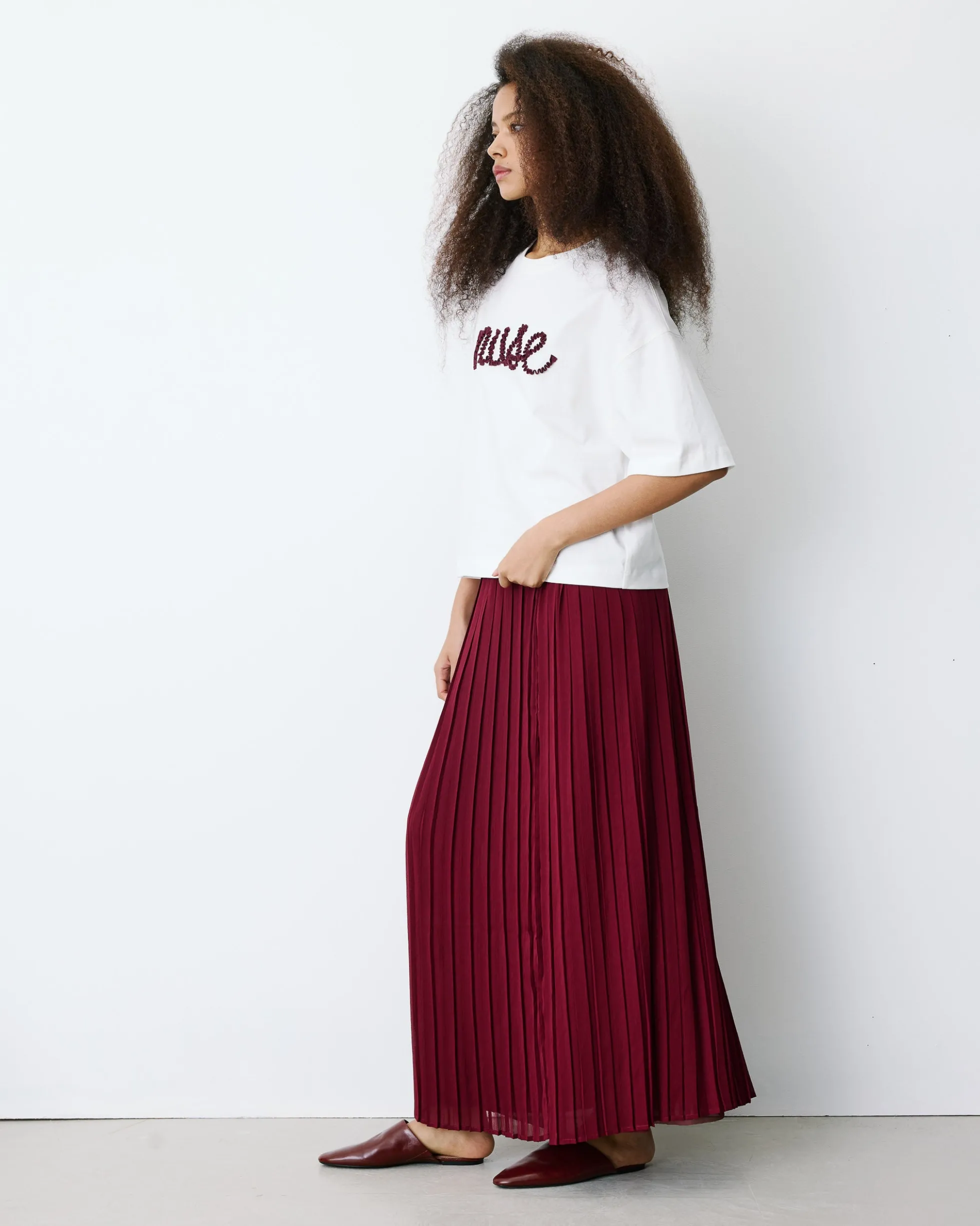 T-shirt oversize en coton à message brodé ecru Borys
