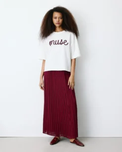 T-shirt oversize en coton à message brodé ecru Borys