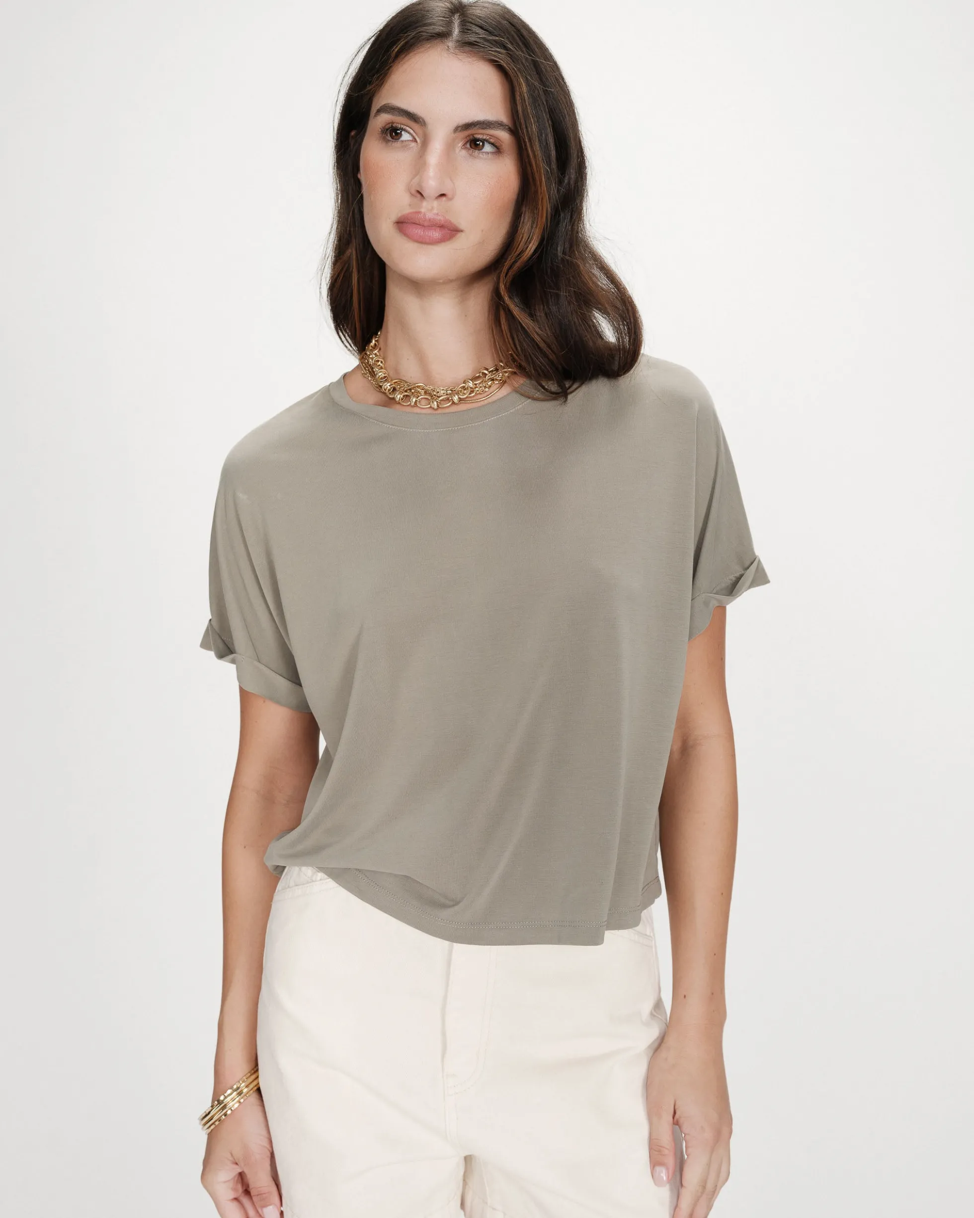 T-shirt oversize en modal col rond kaki Parma