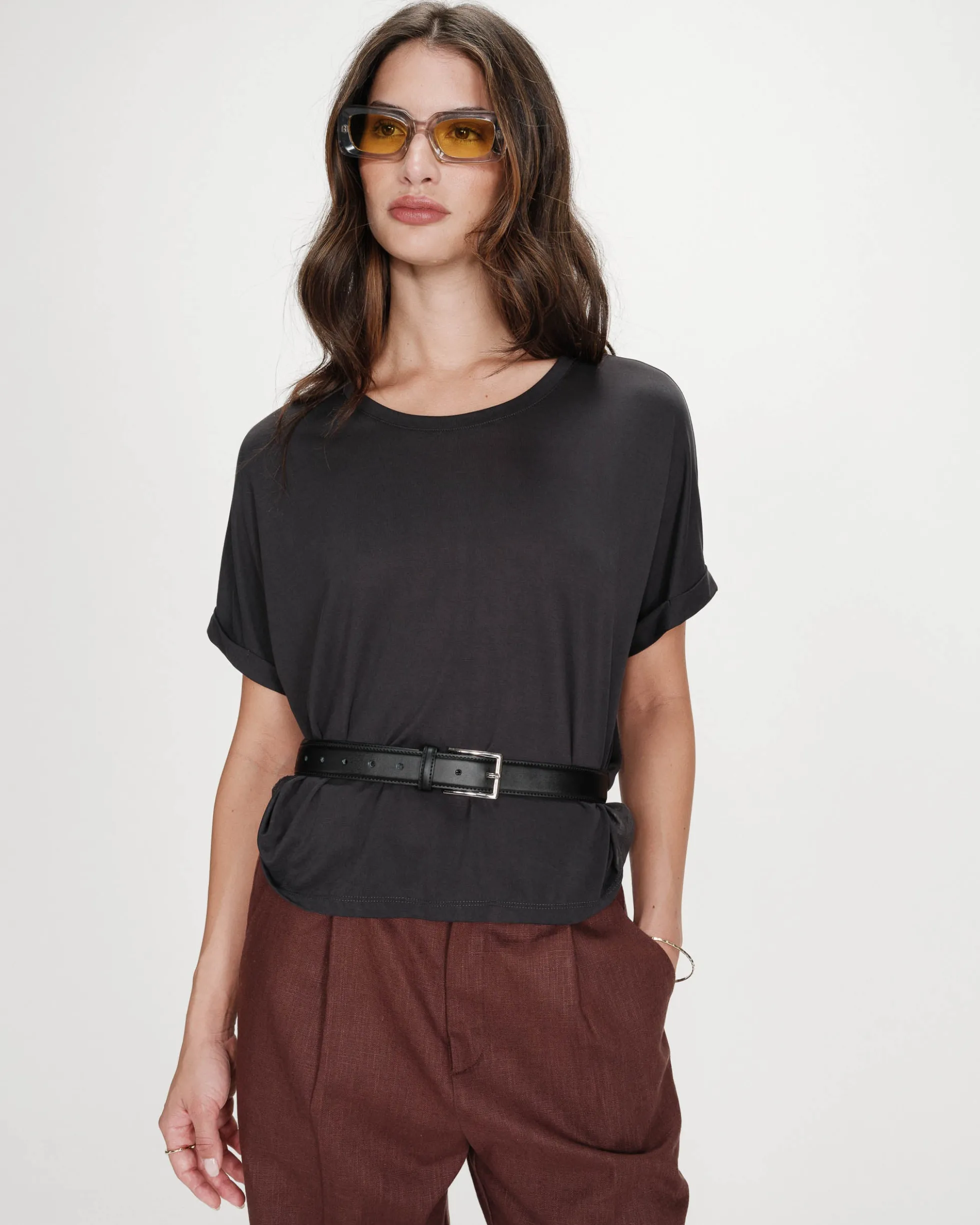 T-shirt oversize en modal col rond carbone Parma