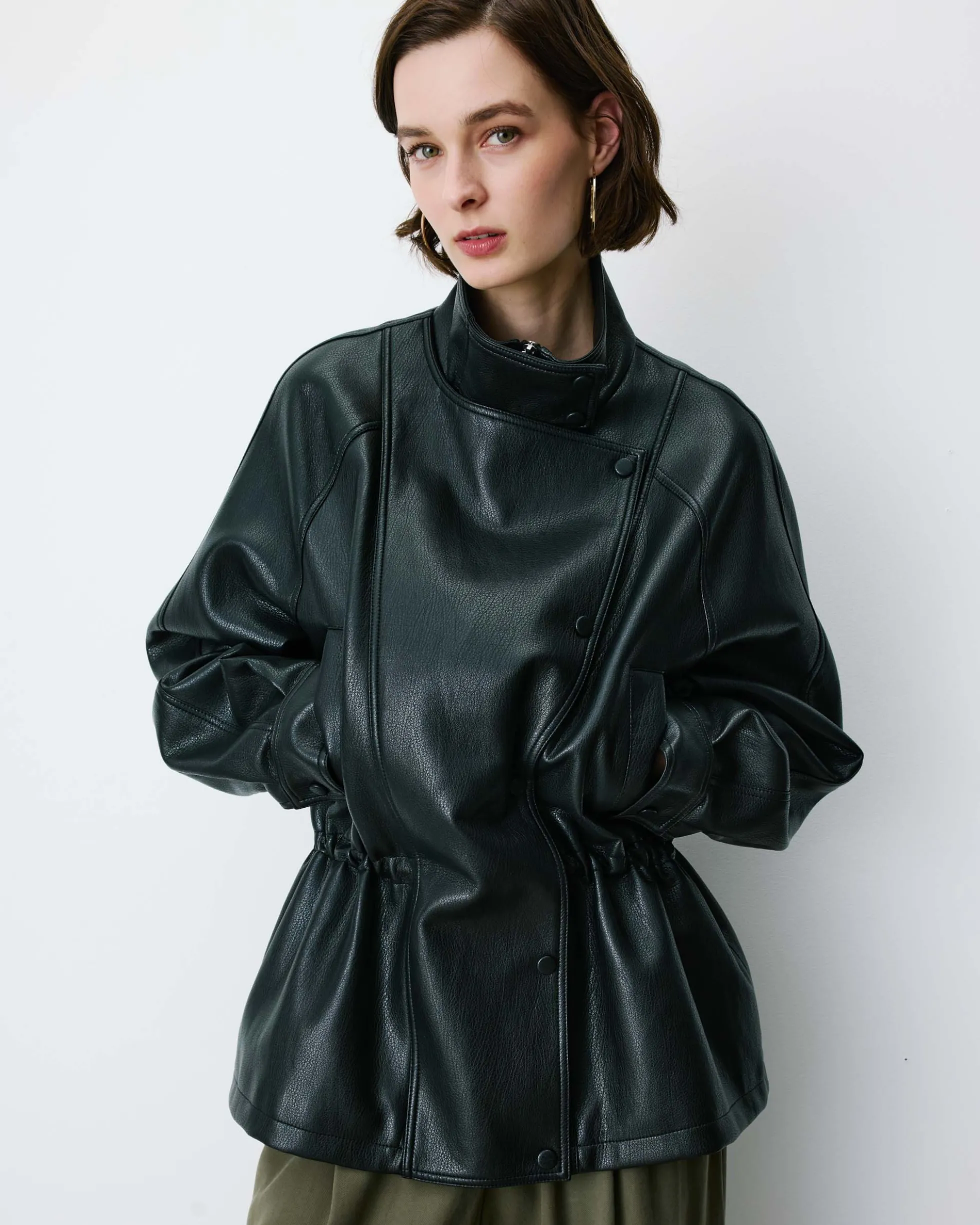 Veste ample similicuir taille ajustable noir Auburn