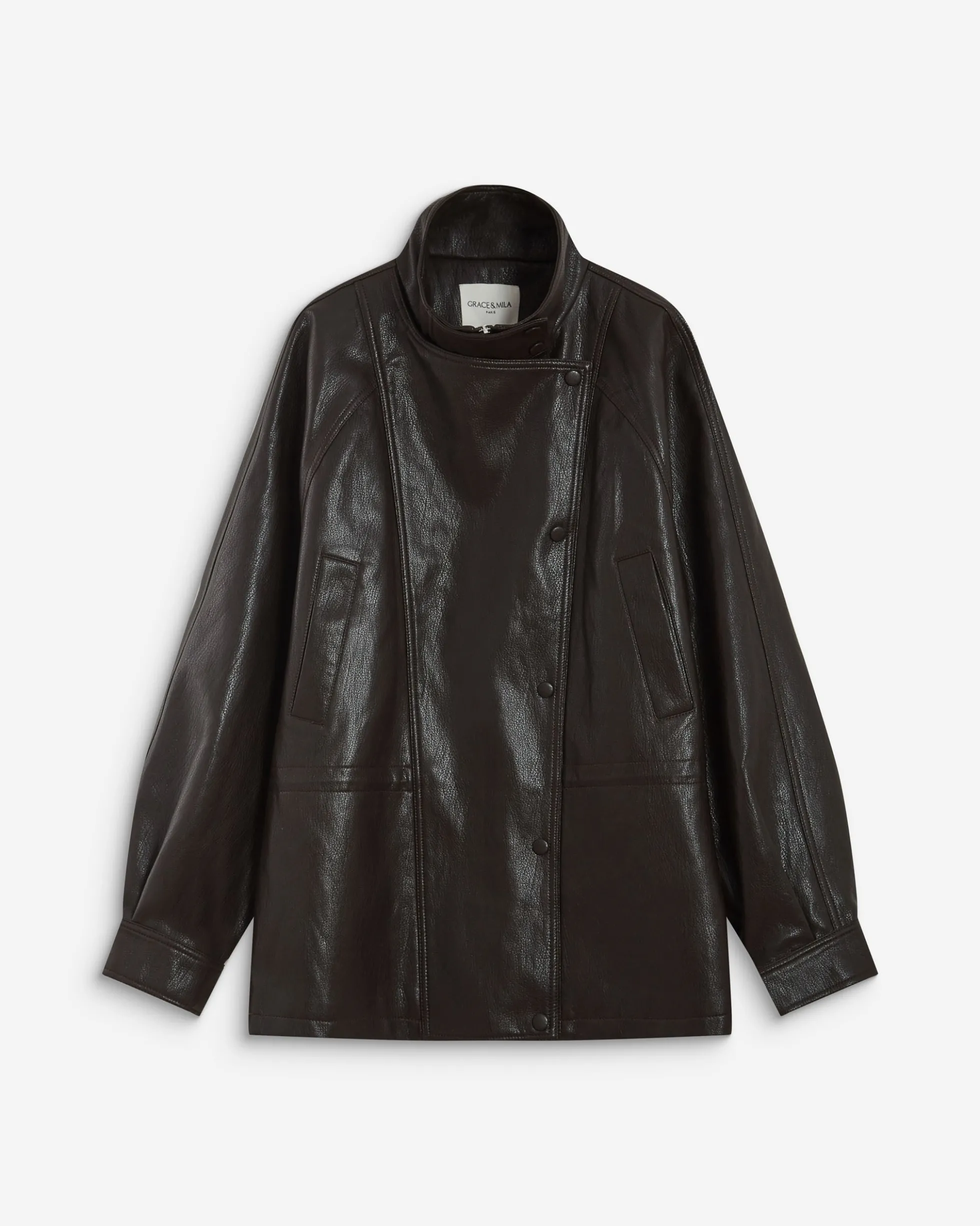 Veste ample similicuir taille ajustable chocolat Auburn