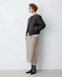 Veste boxy en laine mélangée rayée chocolat Bruna