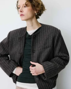 Veste boxy en laine mélangée rayée chocolat Bruna