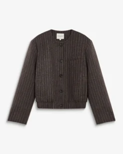 Veste boxy en laine mélangée rayée chocolat Bruna