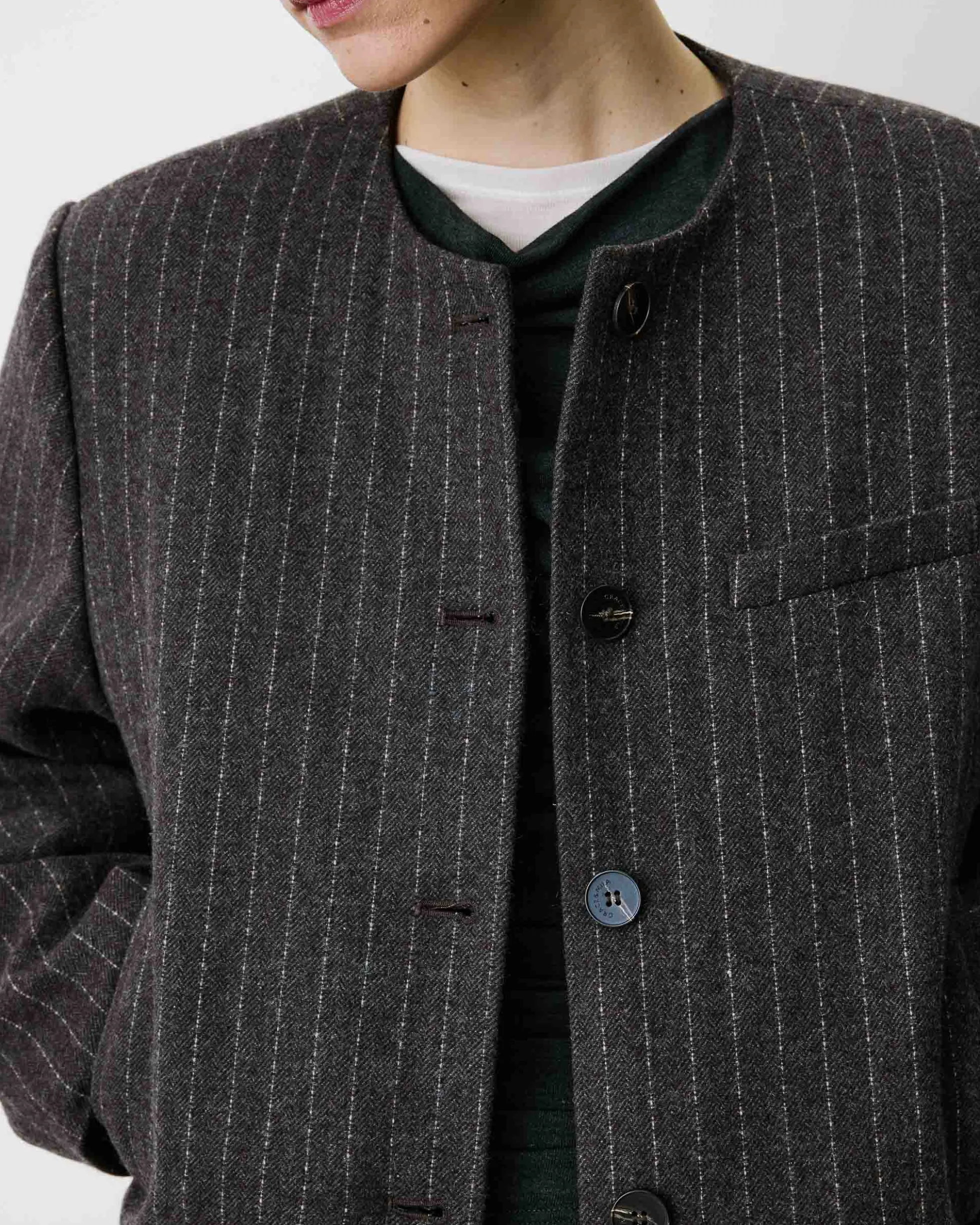 Veste boxy en laine mélangée rayée chocolat Bruna