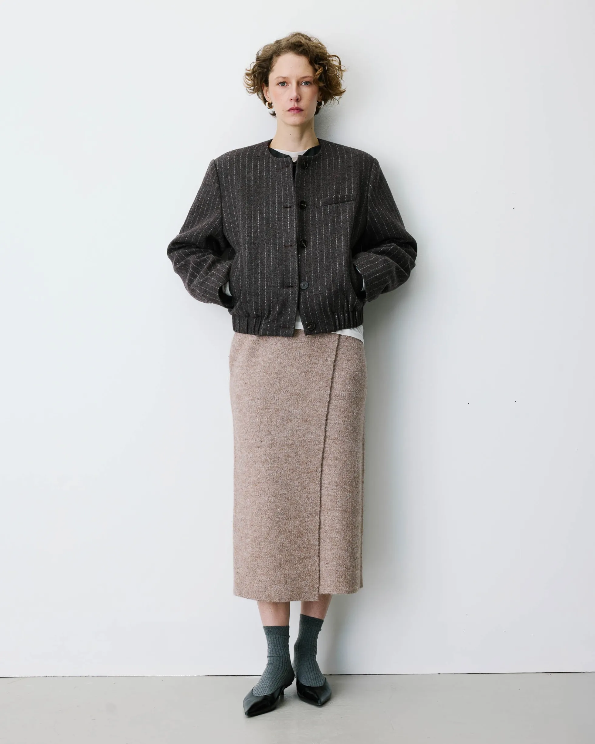 Veste boxy en laine mélangée rayée chocolat Bruna