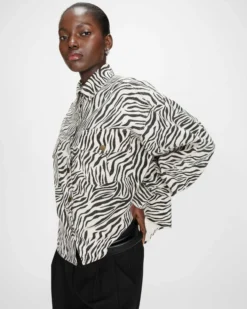 Veste chemise oversize en coton imprimé zebre Vana