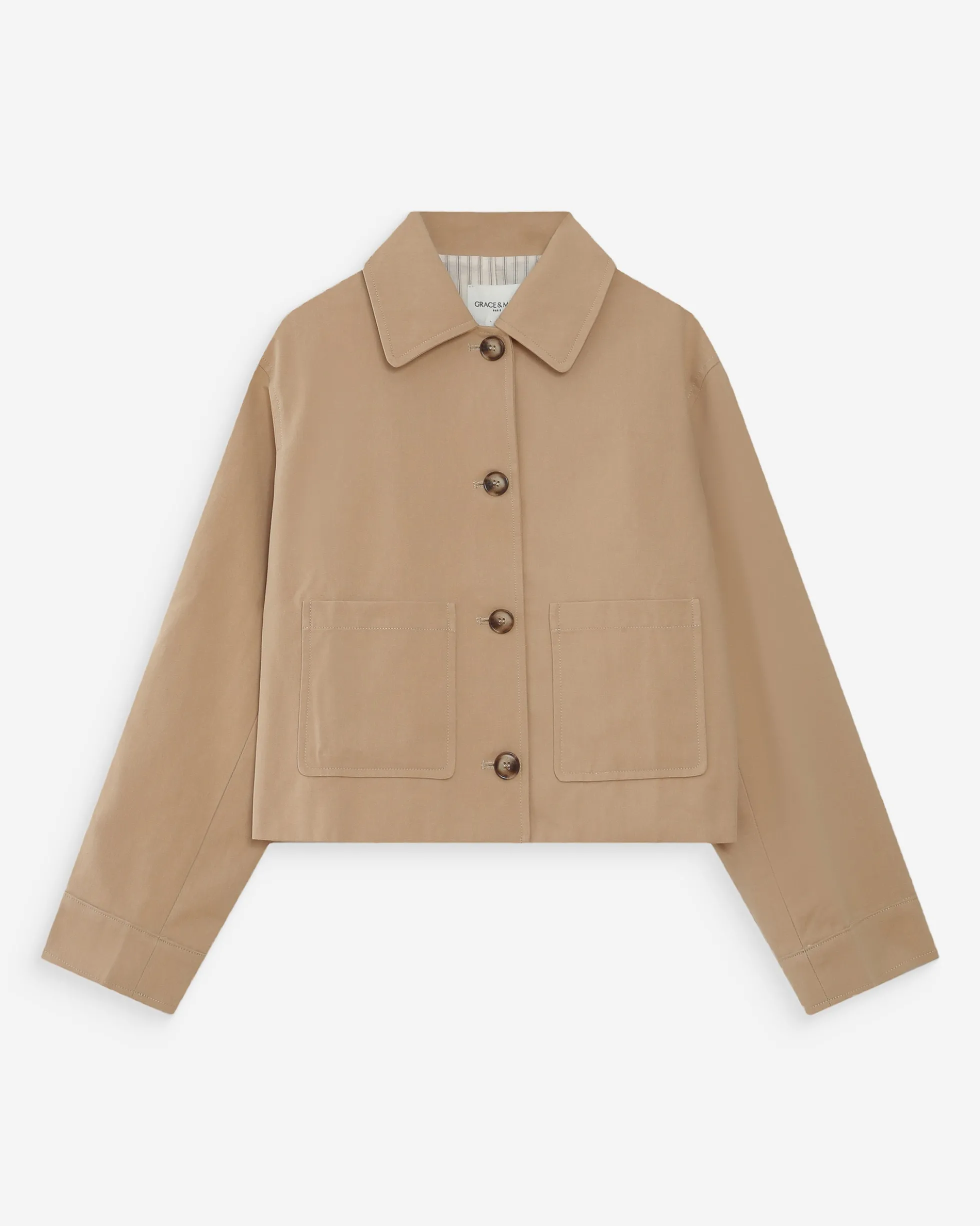 Veste courte en coton boutonnée à poches sable Veronica