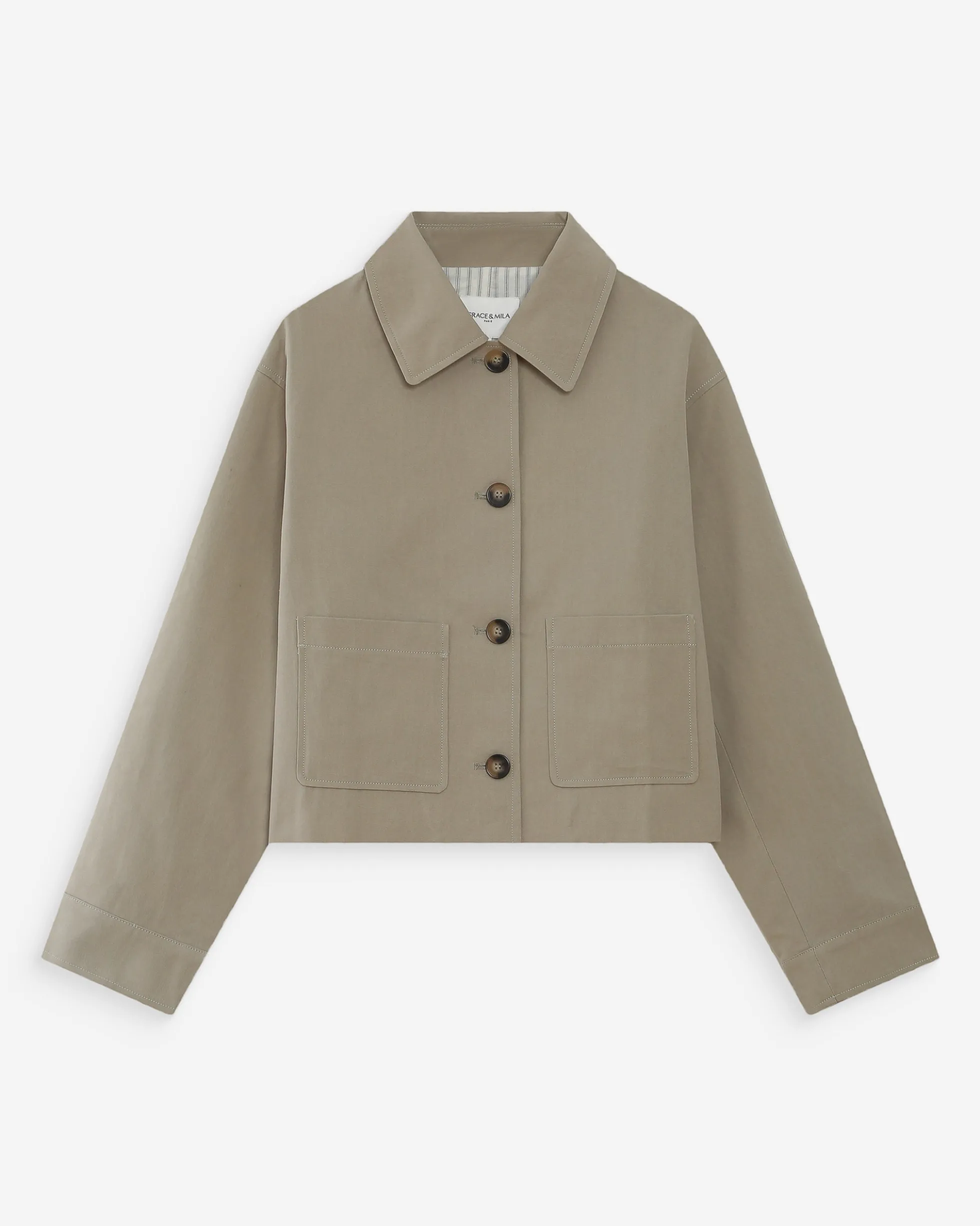 Veste courte en coton boutonnée à poches sauge Veronica