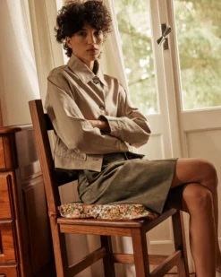 Veste courte en coton boutonnée à poches sauge Veronica