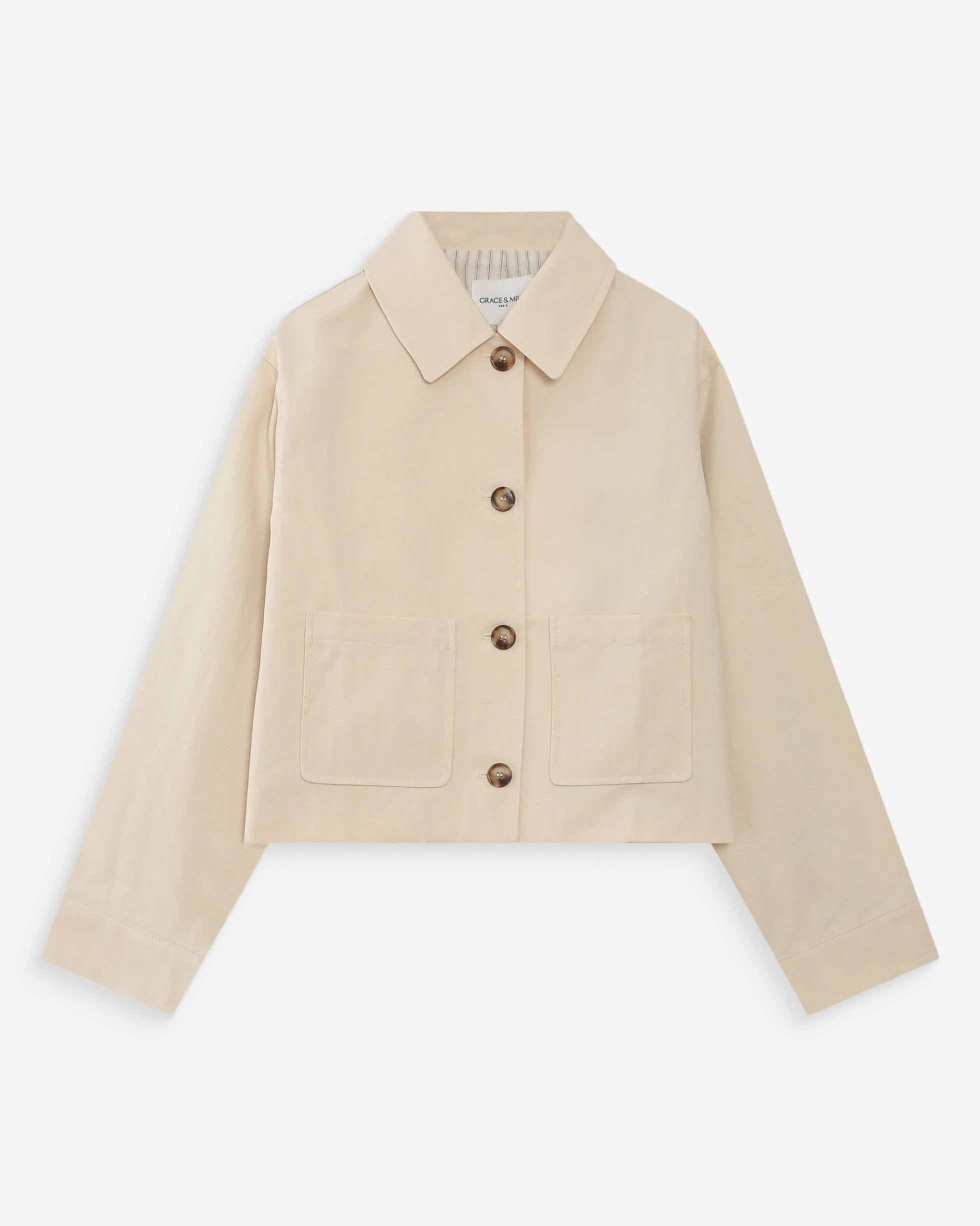 Veste courte en coton boutonnée à poches ecru Veronica