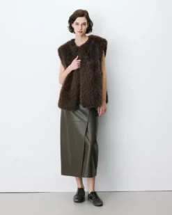 Veste droite sans manches en fausse fourrure chocolat Aelio
