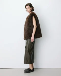 Veste droite sans manches en fausse fourrure chocolat Aelio