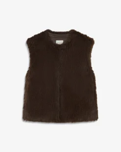 Veste droite sans manches en fausse fourrure chocolat Aelio