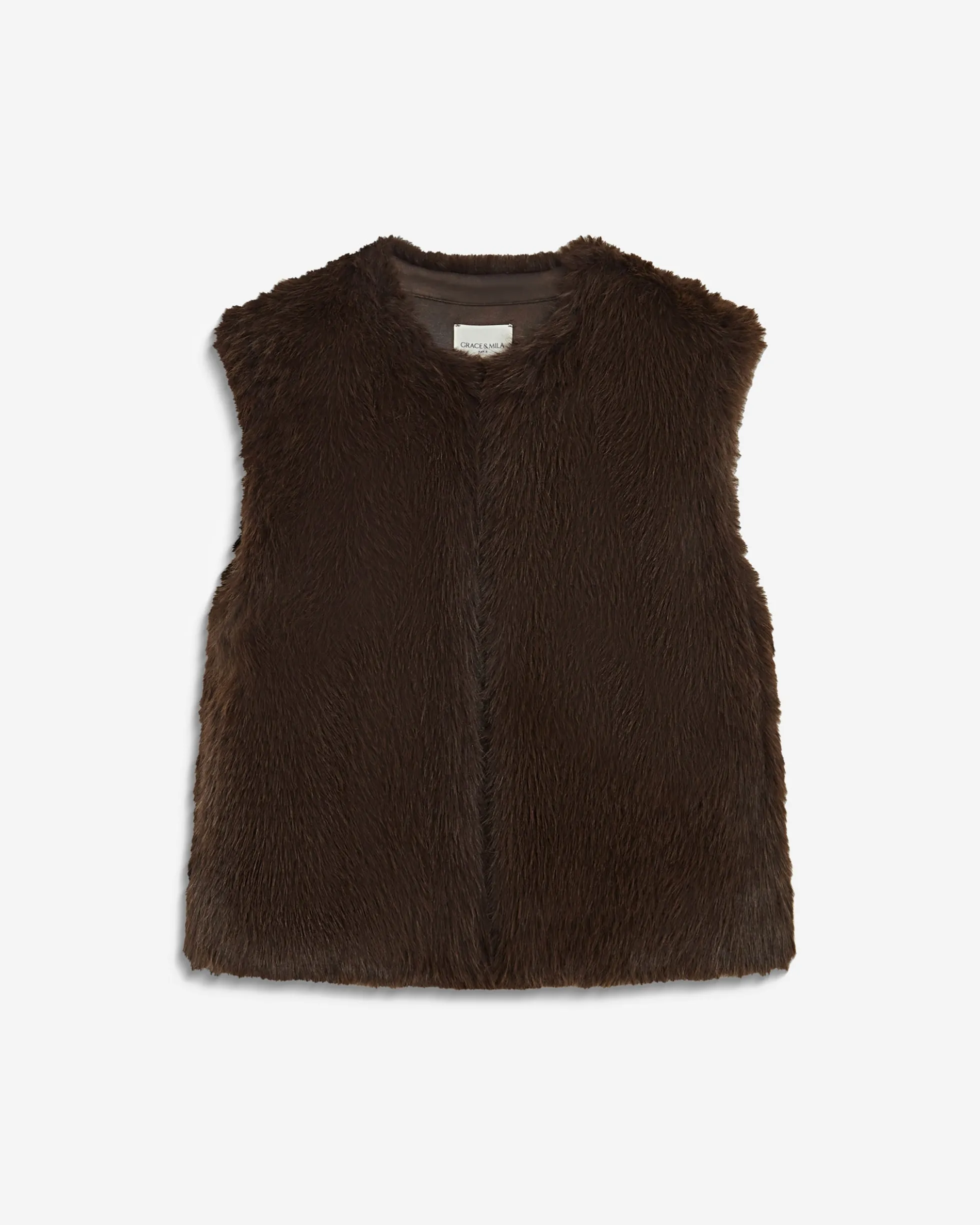Veste droite sans manches en fausse fourrure chocolat Aelio
