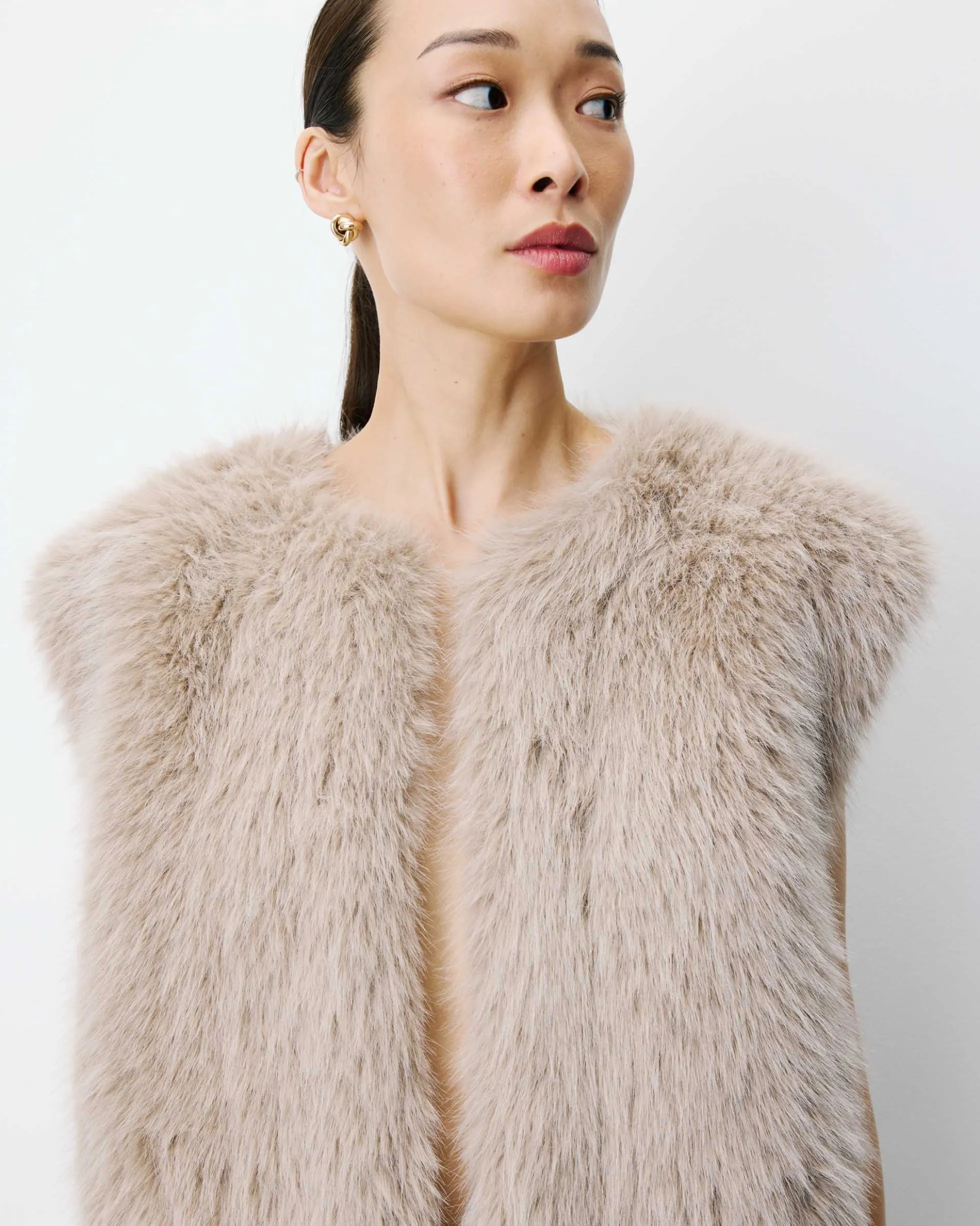 Veste droite sans manches en fausse fourrure grege Aelio