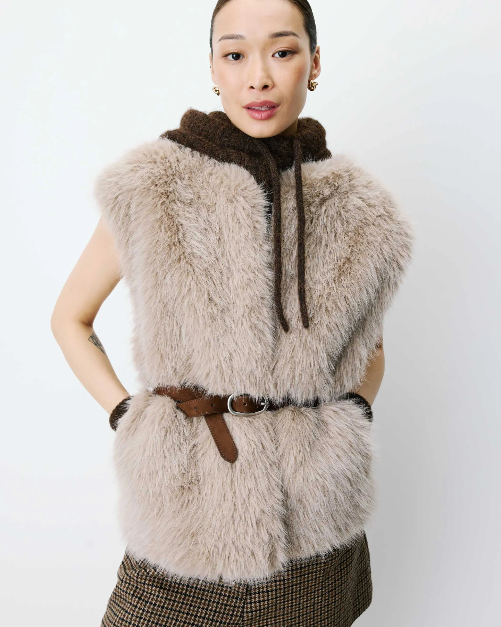 Veste droite sans manches en fausse fourrure grege Aelio