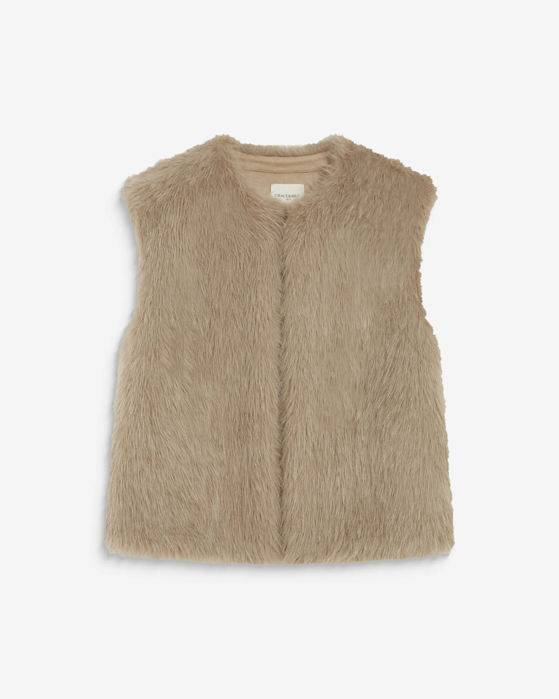 Veste droite sans manches en fausse fourrure grege Aelio