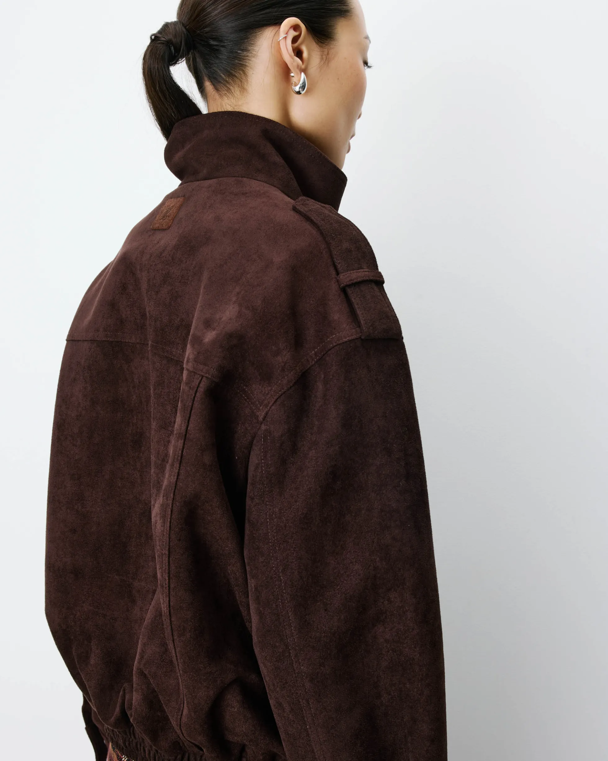 Veste oversize suédine col montant chocolat Arielle