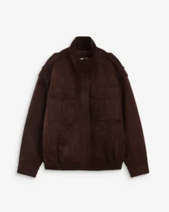 Veste oversize suédine col montant chocolat Arielle