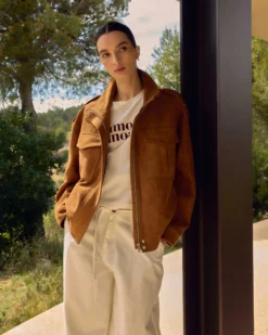 Veste oversize suédine col montant camel Arielle