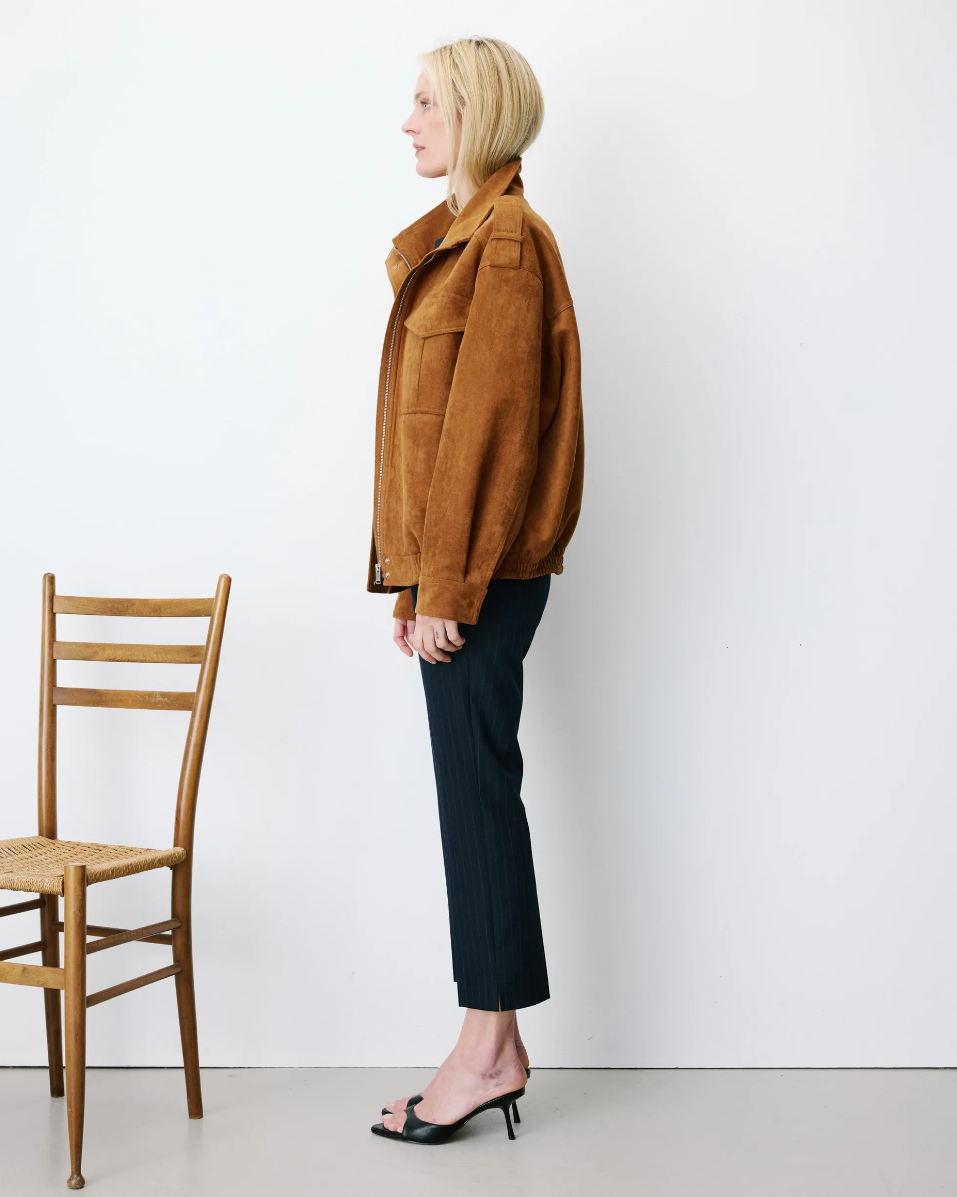 Veste oversize suédine col montant camel Arielle