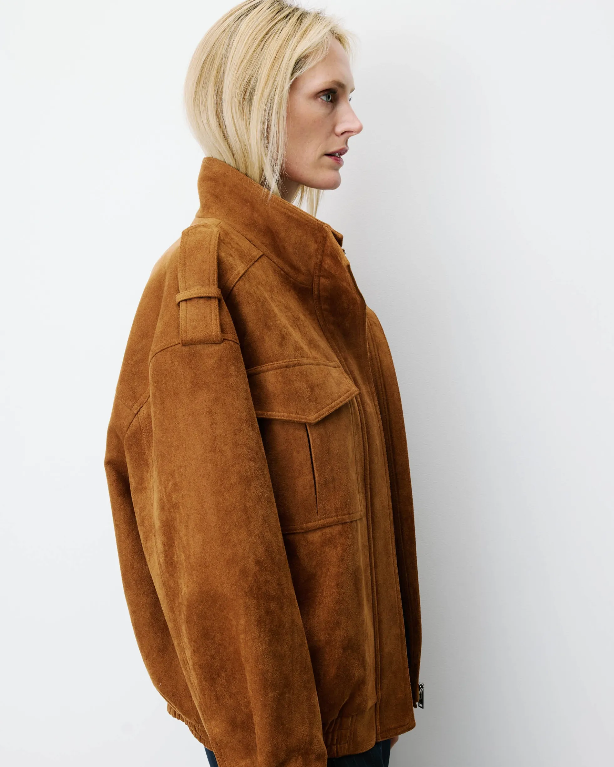 Veste oversize suédine col montant camel Arielle