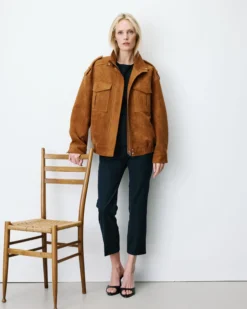 Veste oversize suédine col montant camel Arielle