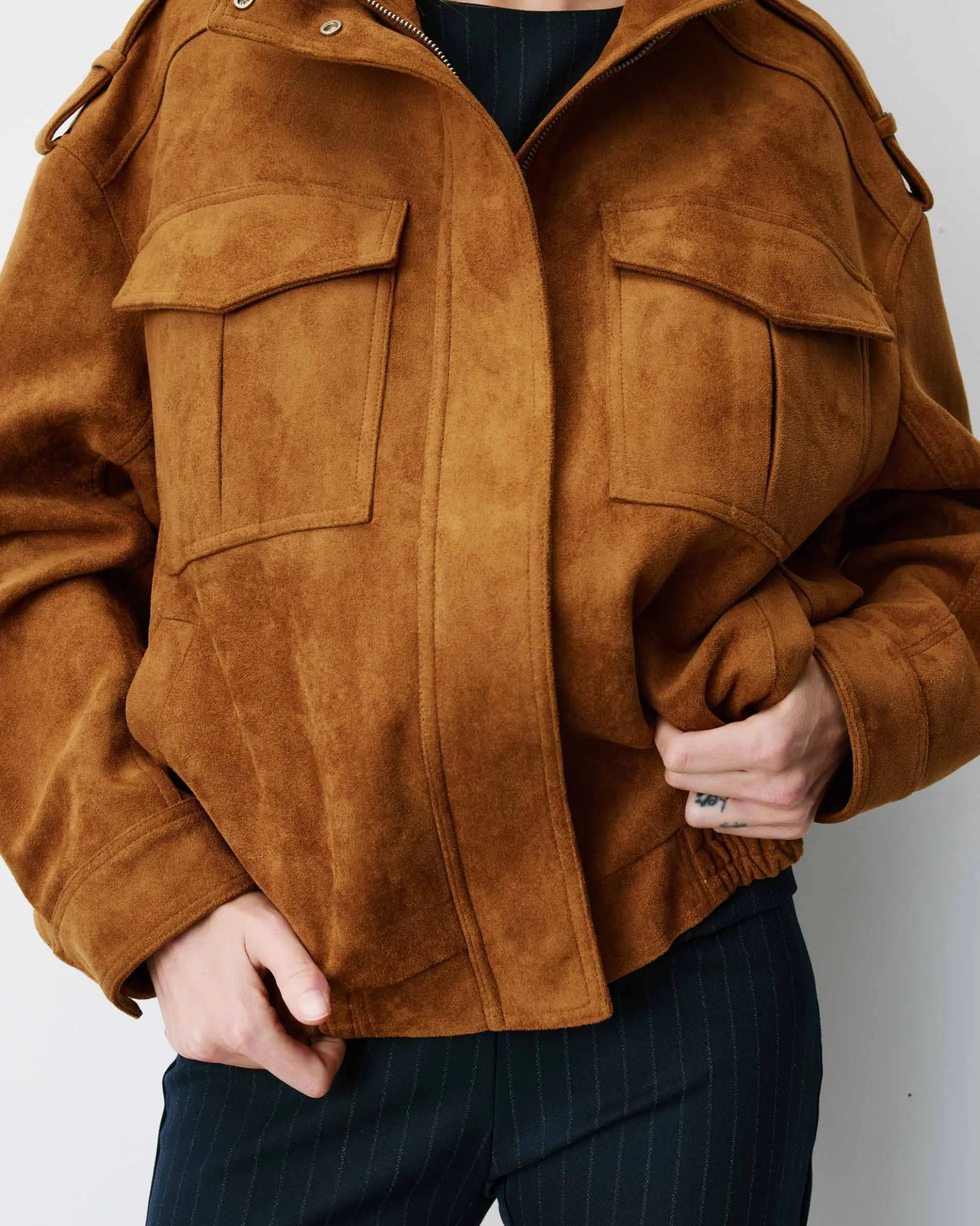 Veste oversize suédine col montant camel Arielle