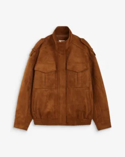 Veste oversize suédine col montant camel Arielle