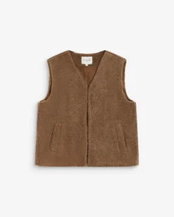 Veste sans manches en fausse shearling taupe Avery