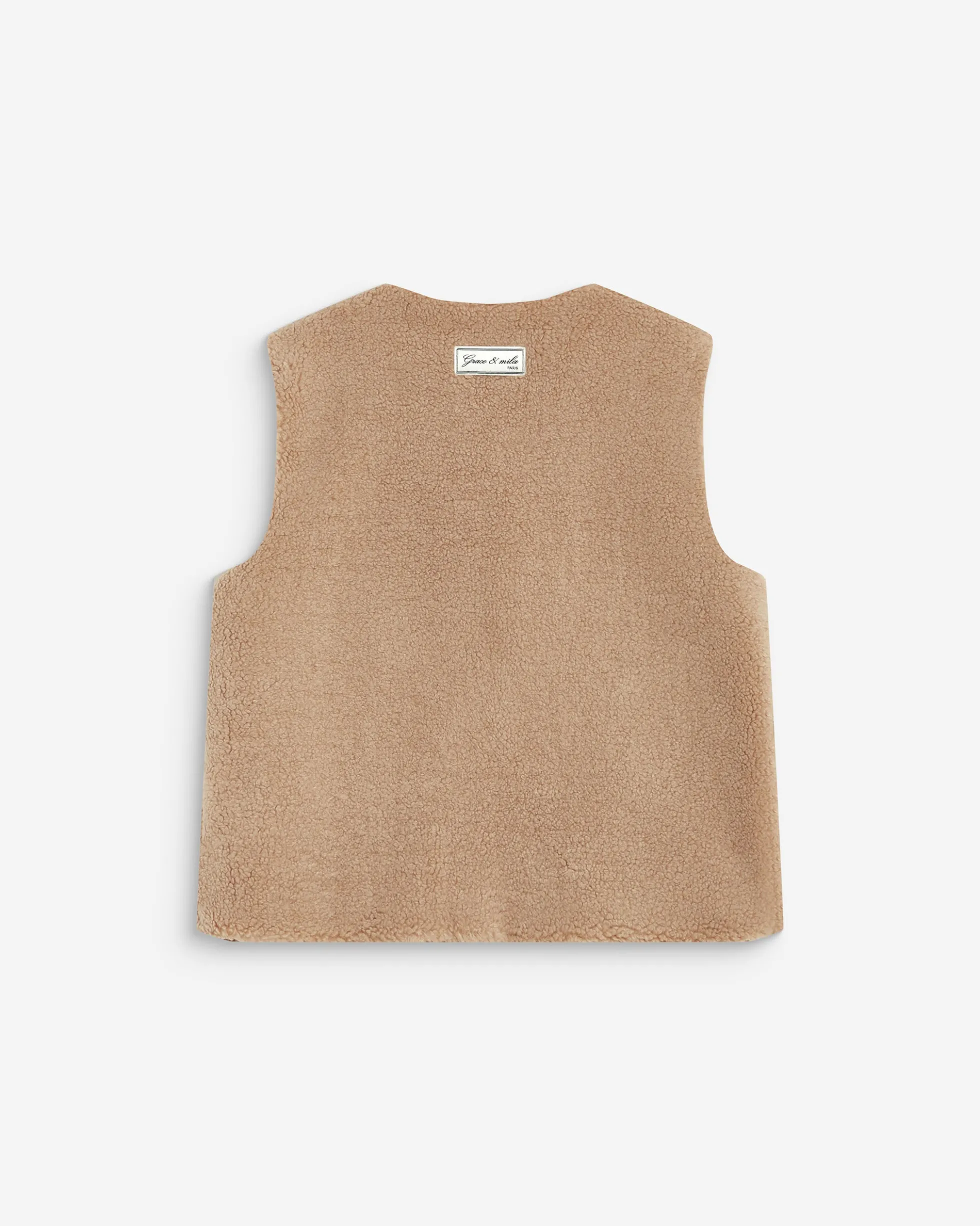 Veste sans manches en fausse shearling beige Avery