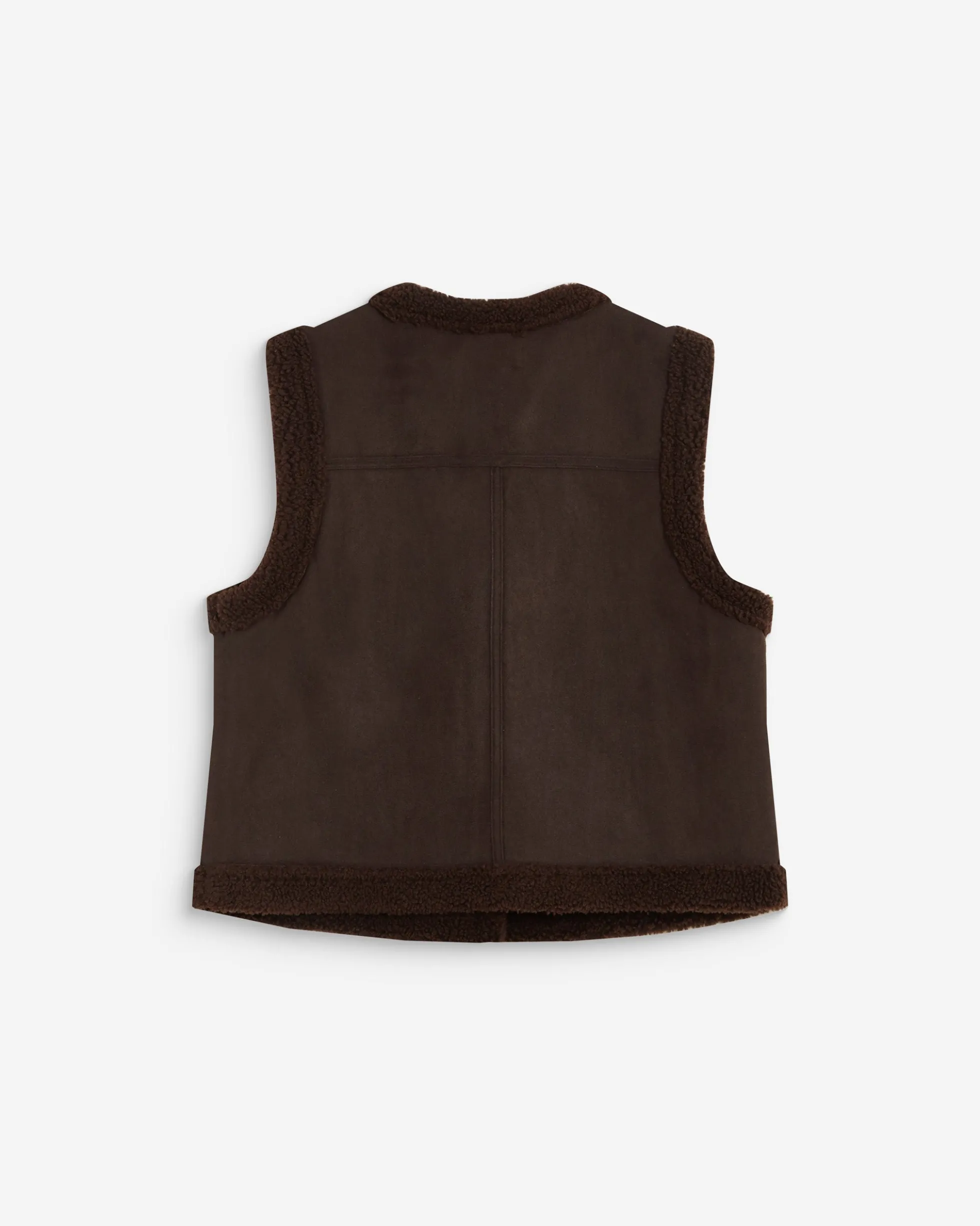 Veste sans manches en fausse shearling col V chocolat Anya