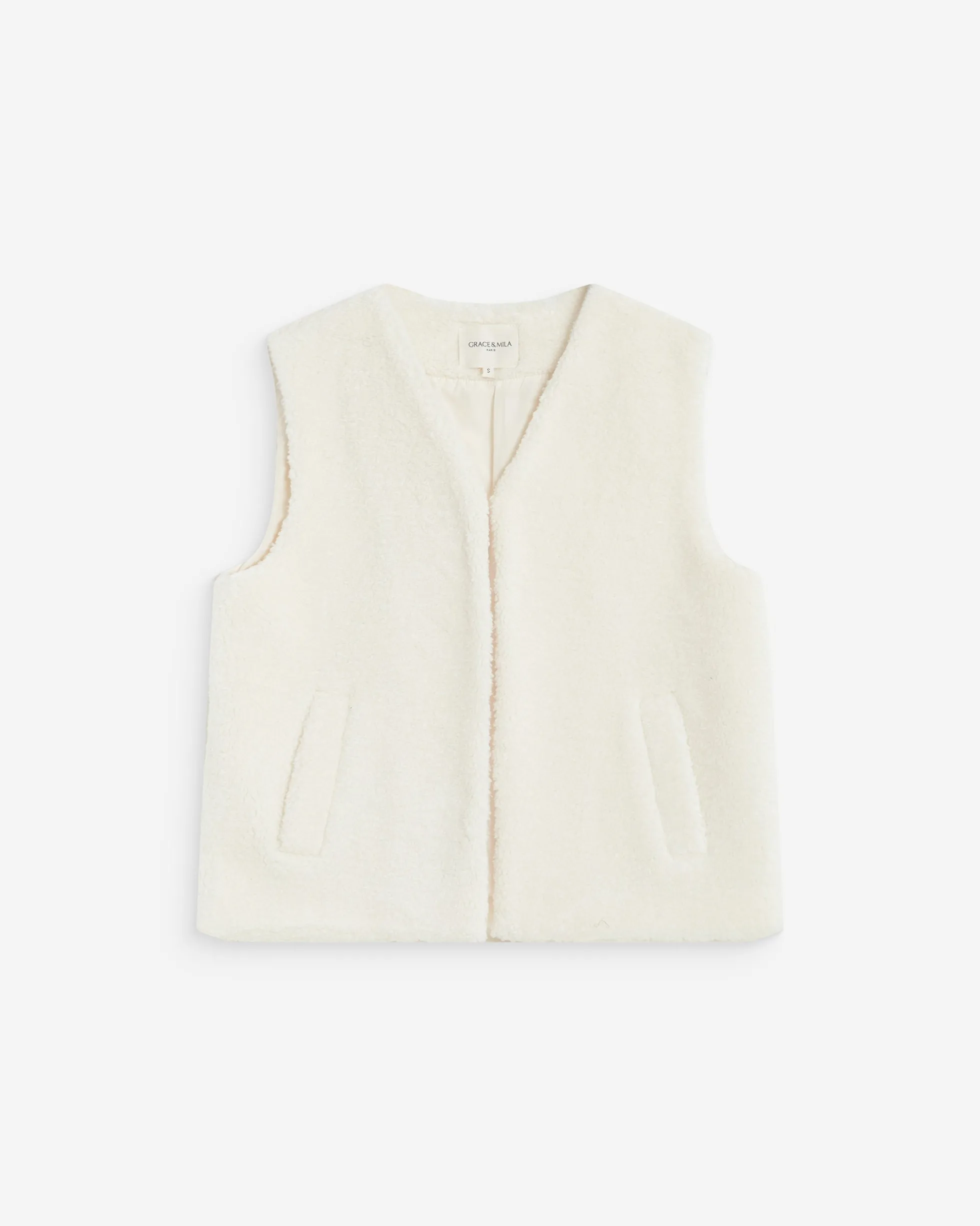 Veste sans manches en fausse shearling ecru Avery