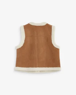 Veste sans manches en fausse shearling col V coffee Anya